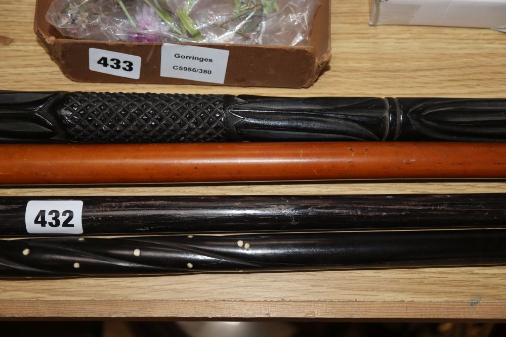 Two Ceylonese ebony elephant handled walking sticks and two Indian ivory handled walking sticks, 19th/early 20th century, longest 95c